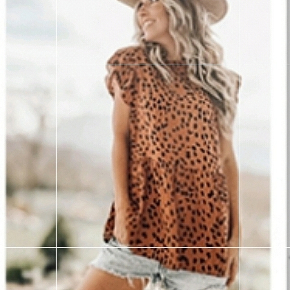 Leopard Print High Neck Ruffle Sleeve Baby-Doll Style Tunic Size S